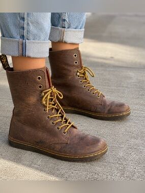 Dr. Martens Tehani Fold Over Combat Boots Brown Leather Women EU36 US 5 Patina